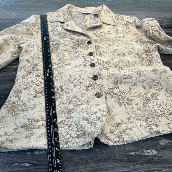 J Jill Womens Blazer Large Beige Floral Pockets Button Up Tapestry Church Office - Picture 10 of 12
